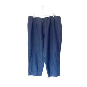 J. Jill Love Linen Pants Navy Lagenlook‎ Coastal Pull On Cropped Linen Large